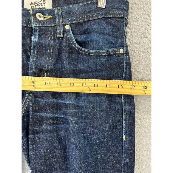 Naked & Famous Jeans Men 30 (Fits 30x34) Stretch Buttonfly Whiskers Medium Wash - Picture 4 of 13